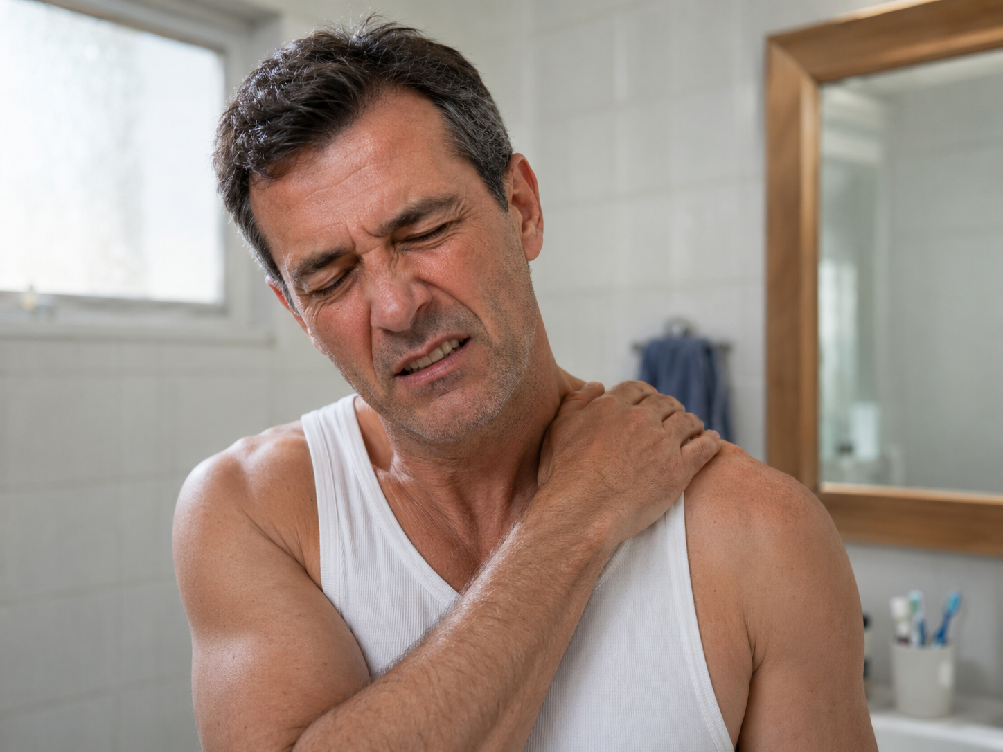 Uomo con collo bloccato dal dolore